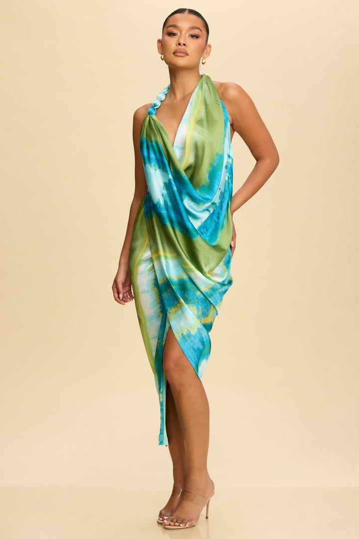Front Wrap Open Back Midi Dress