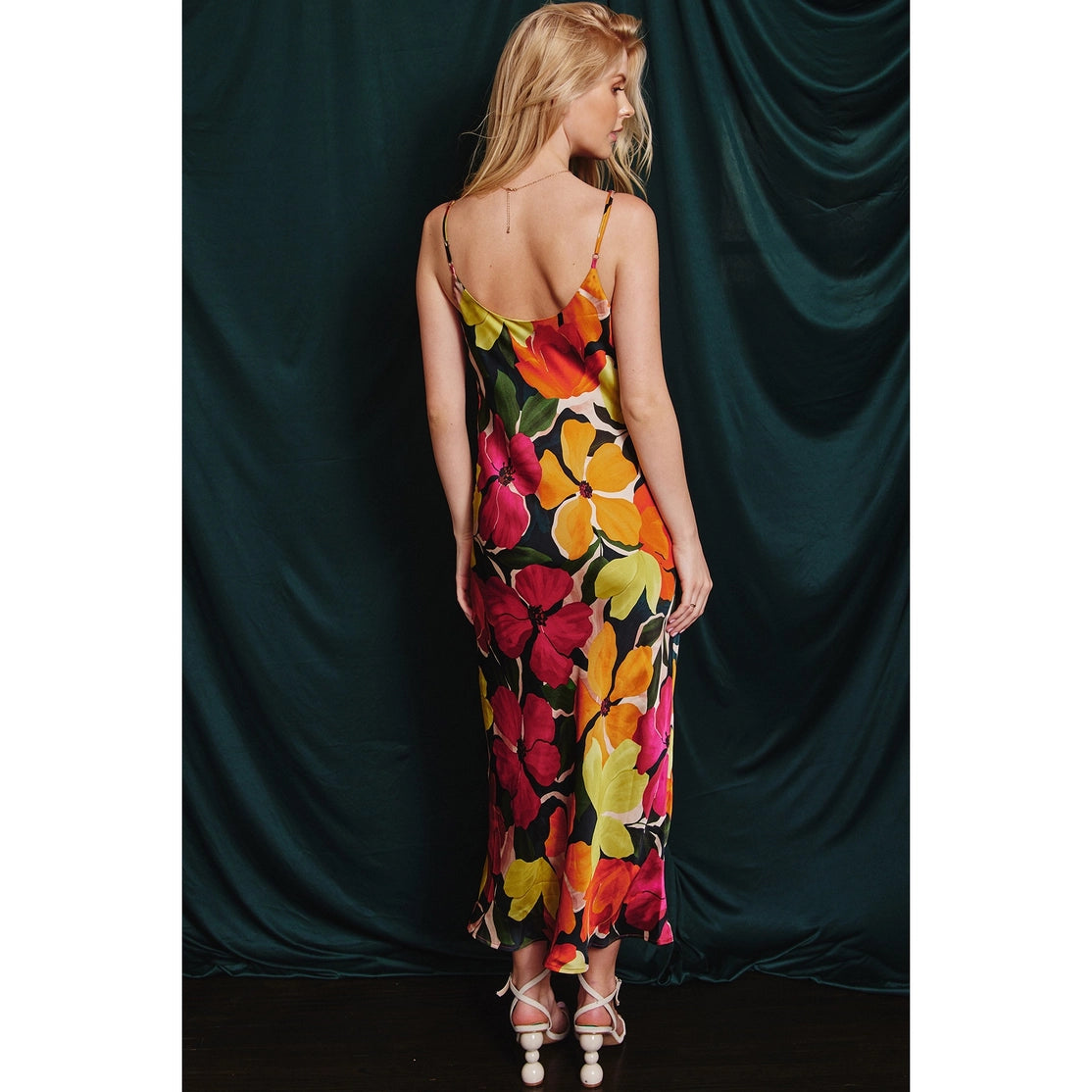 Abigail Satin Slip On Midi Dress Floral