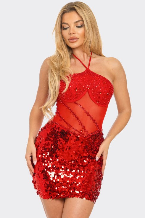 Lady In Red Sequin Mini Dress