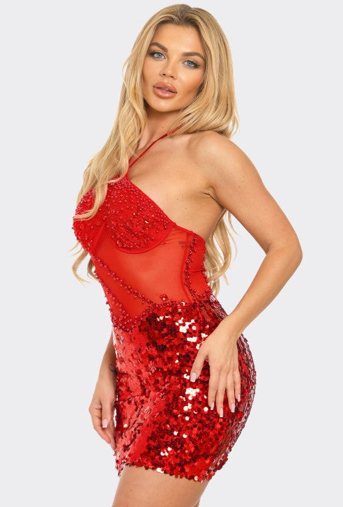 Lady In Red Sequin Mini Dress