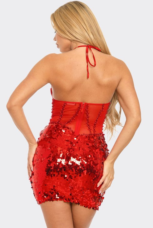 Lady In Red Sequin Mini Dress