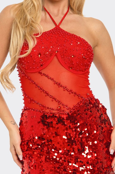 Lady In Red Sequin Mini Dress