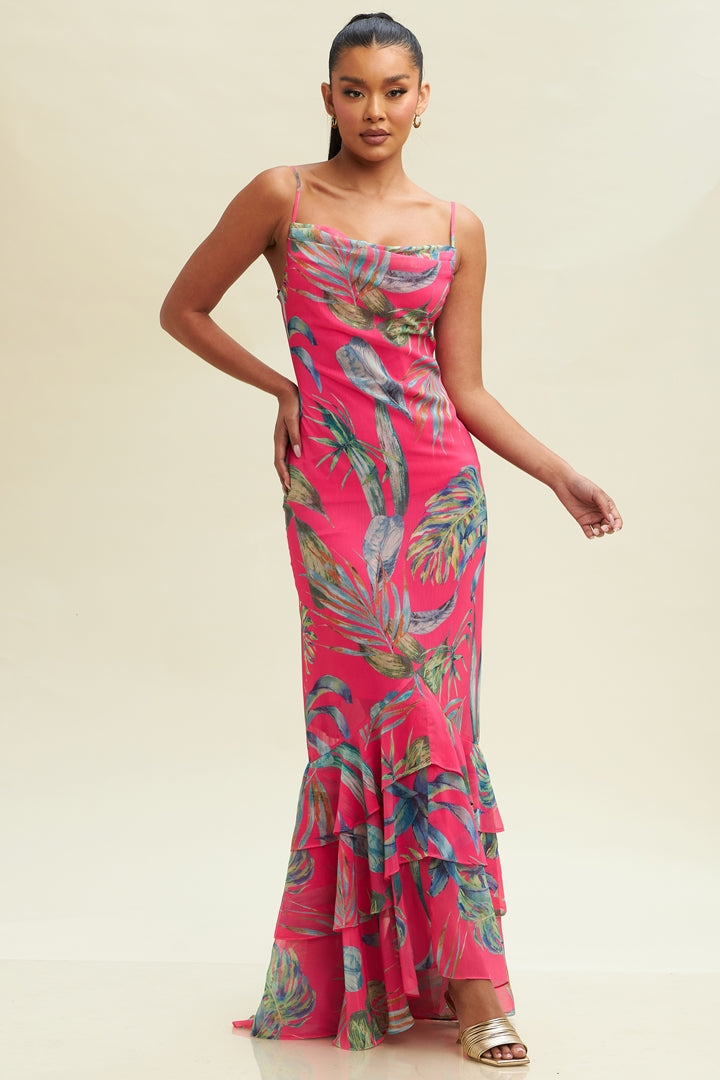 The One Maxi Leaf Dress Fuchsia