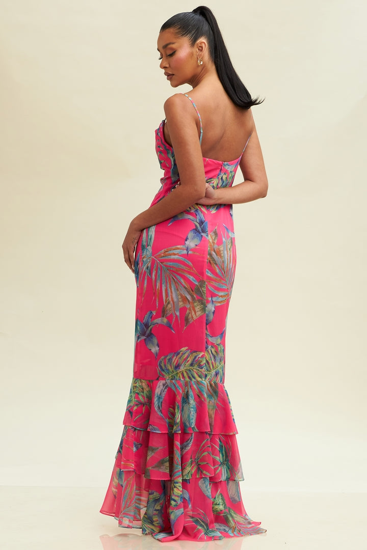 The One Maxi Leaf Dress Fuchsia