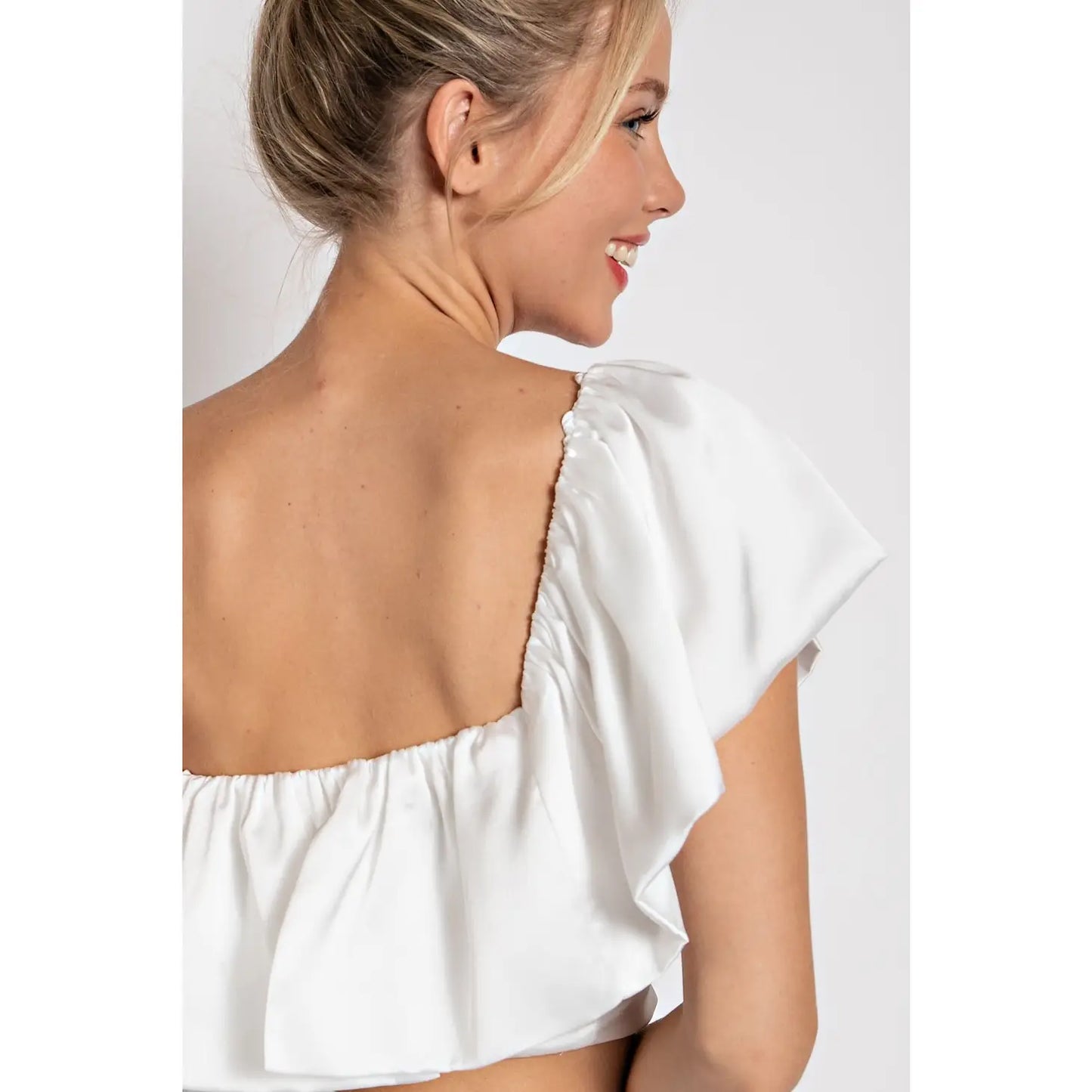One shoulder white blouse hotsell