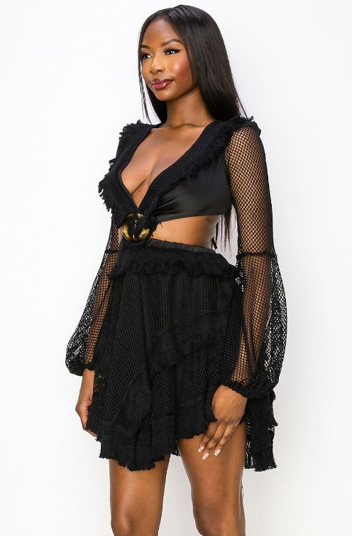 Amalfi Crochet Mini Dress Black
