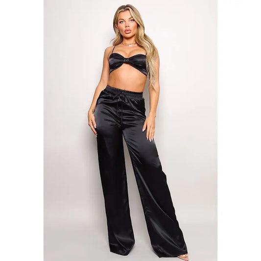 Miami Black Satin Crop Top