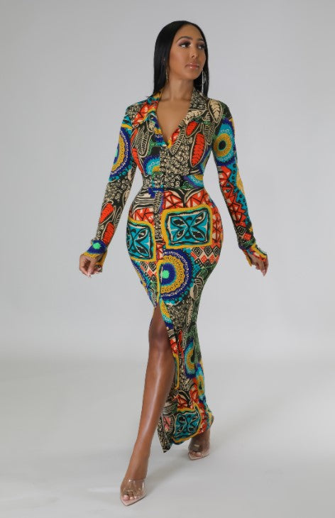 Julia Long Sleeve Print Maxi Dress