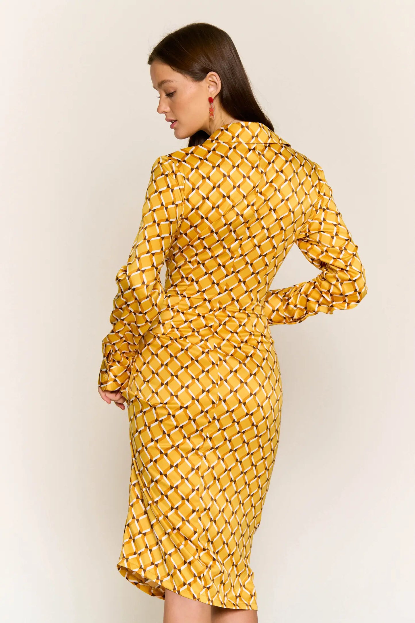 Sunshine Button Down Midi Satin Dress