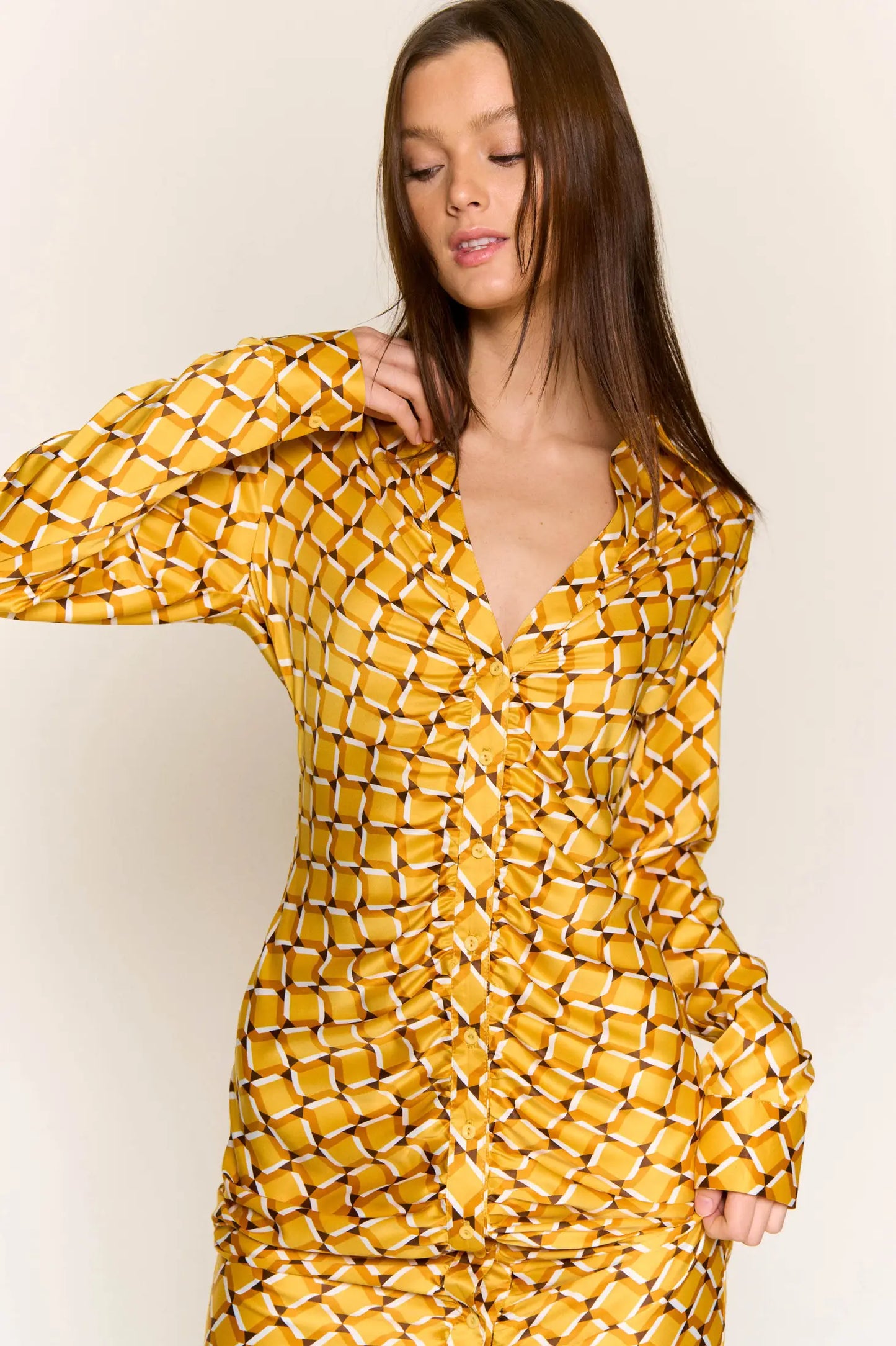 Sunshine Button Down Midi Satin Dress