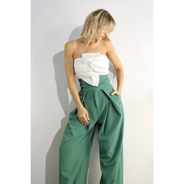 High Waist Fold Pants Green