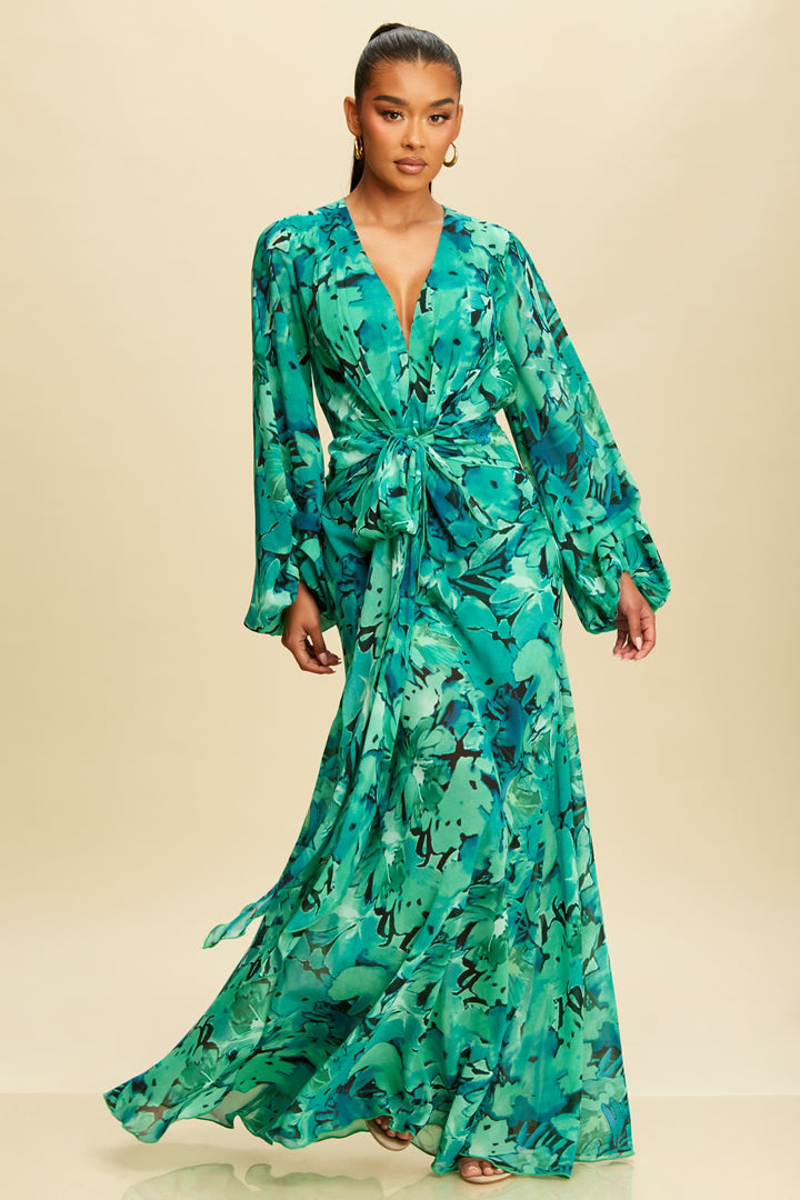 Oh La La Long Sleeve Maxi Print Dress