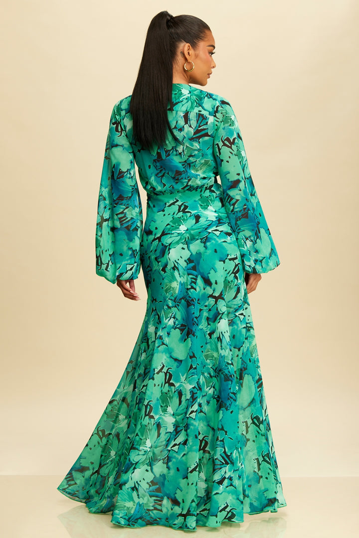 Oh La La Long Sleeve Maxi Print Dress