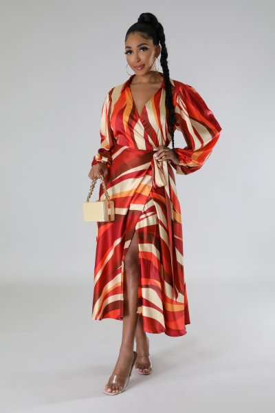 Long Sleeve Wrap Dress Copper