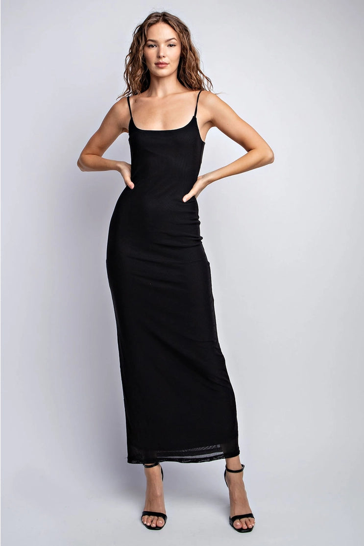 Mesh Black Lined Maxi Dress