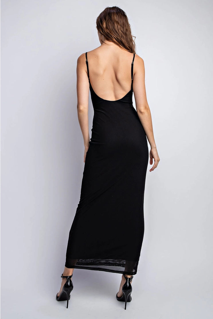 Mesh Black Lined Maxi Dress