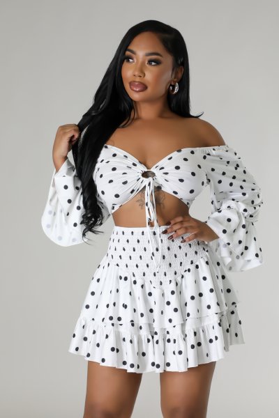 Polka Dot Long Sleeve Skirt Set