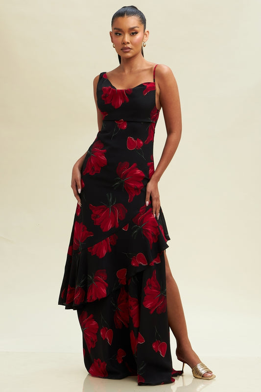 Call Me Senorita Maxi Red Florals Dress