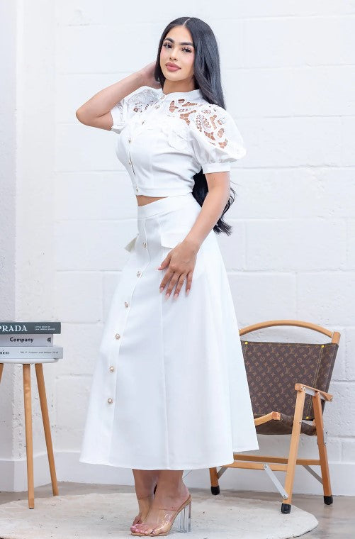 Chasing You Midi Skirt Set White