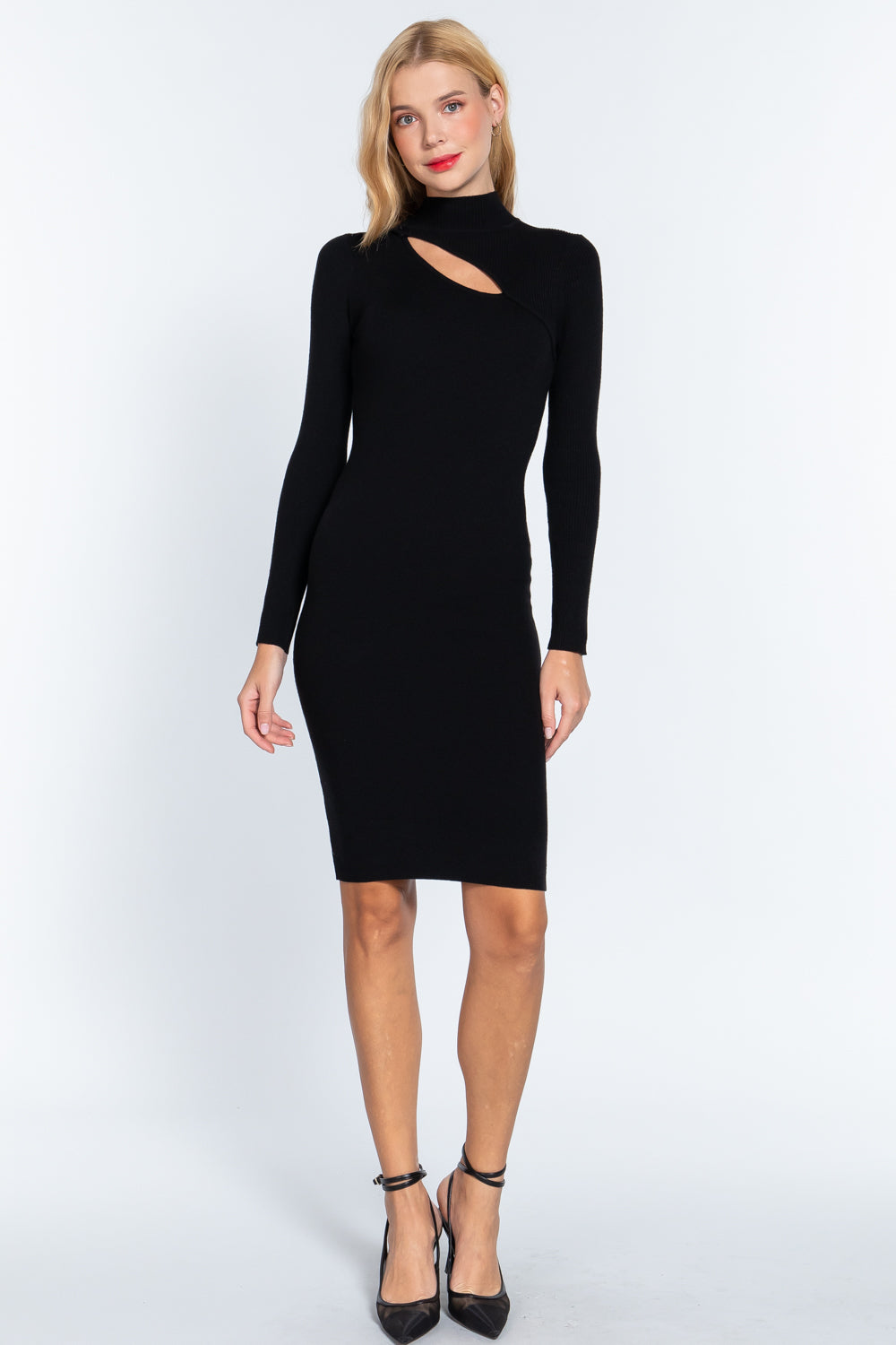 Long Sleeve Neck Detail Sweater Dress