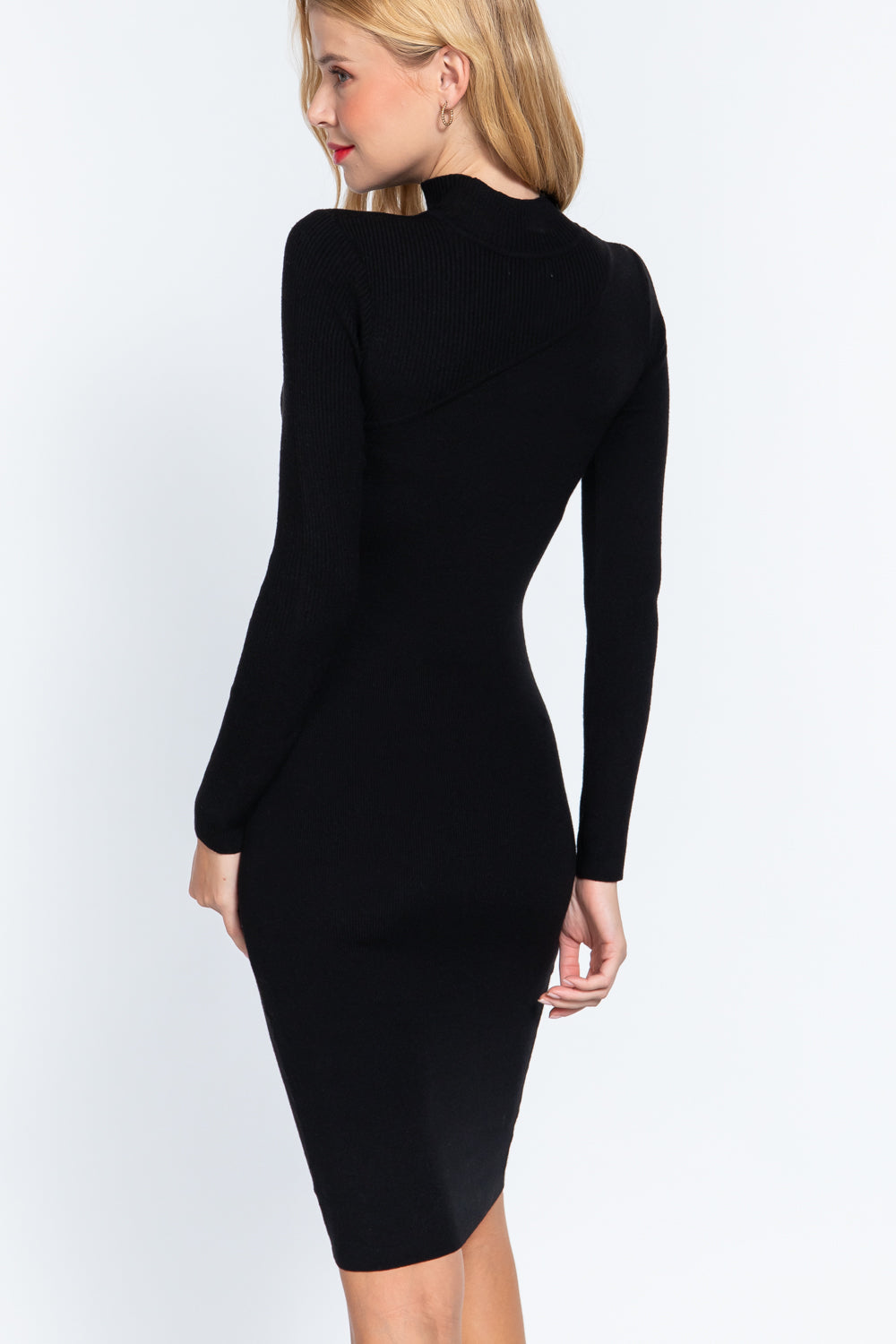 Long Sleeve Neck Detail Sweater Dress