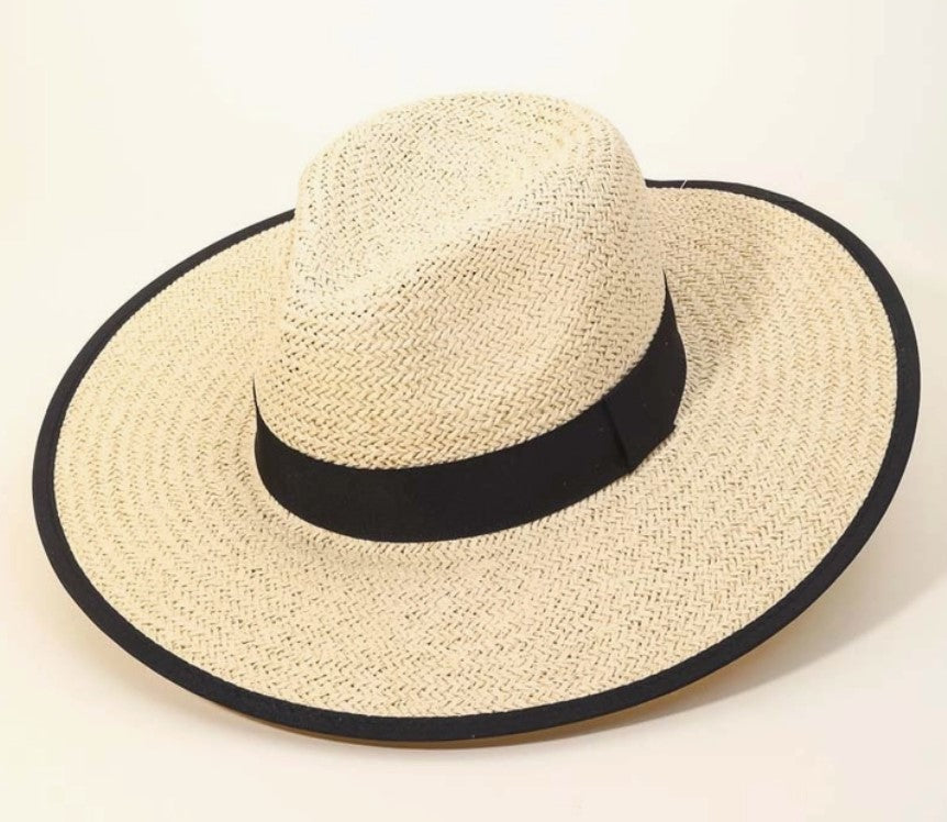 Straw Braided Women's Hat With Black Trim